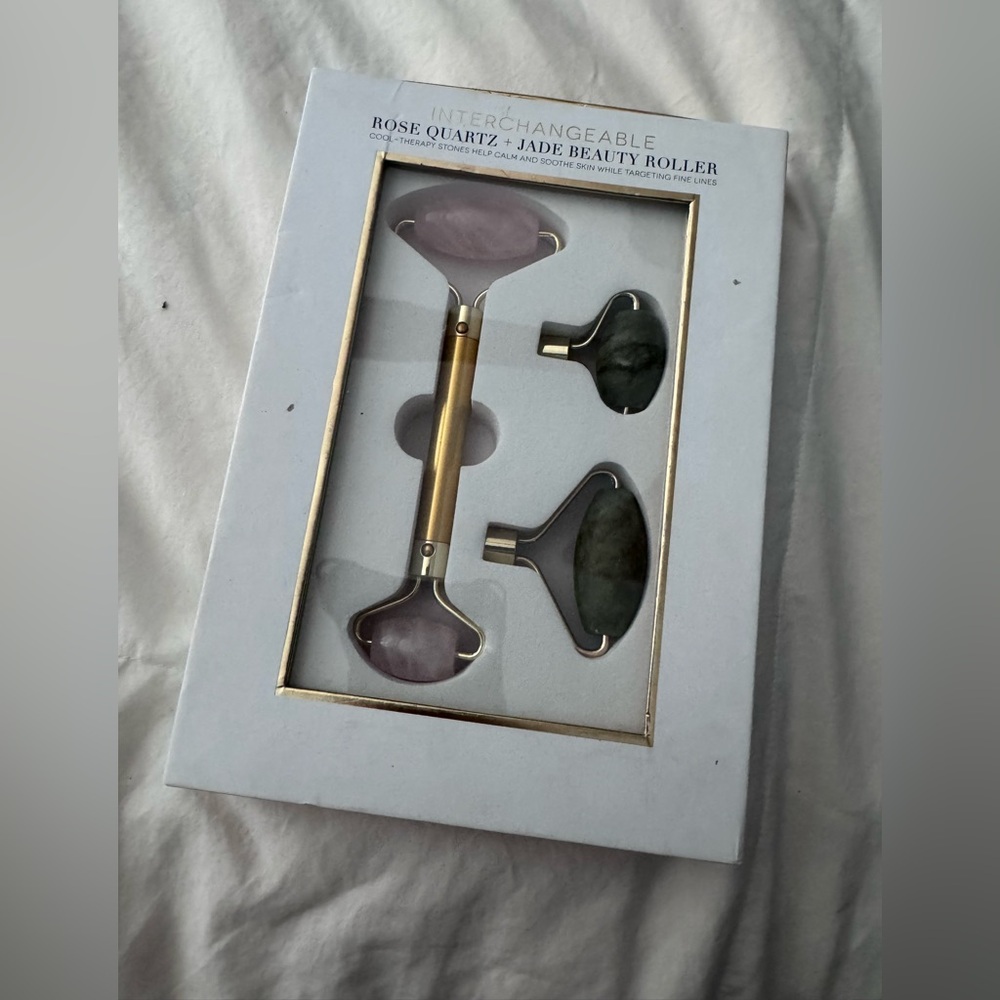 Interchangeable Rose Quartz & Jade Face Roller Set Spa Skincare